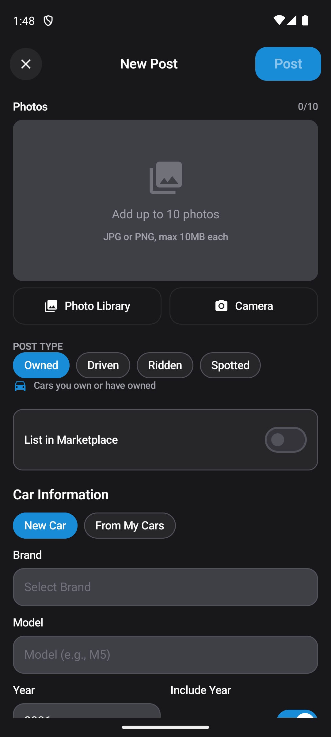 Driven mobile post composer screen